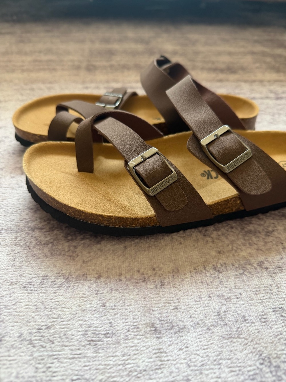 Women's Brown Adjustable Double-Strap Sandals